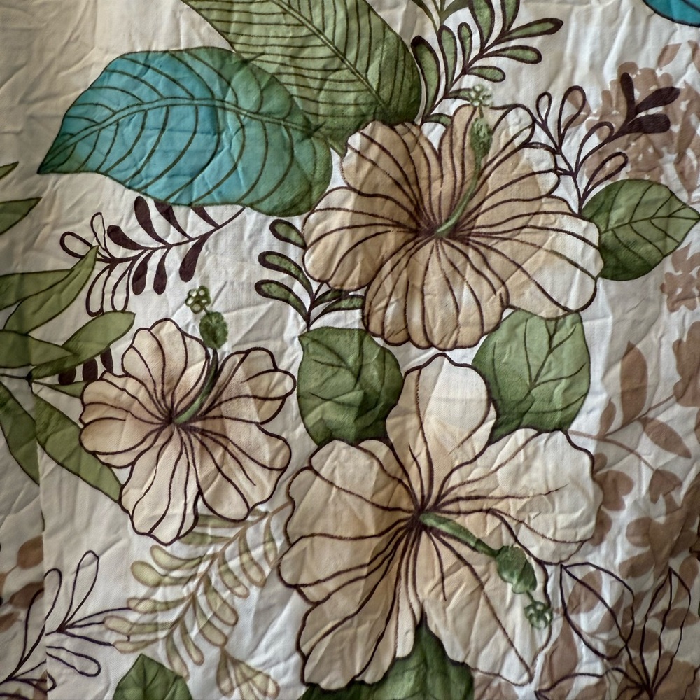 Caribbean Joe Cream w/Brown/Turquoise/Green/Tan Tropical Floral Print Top - Picture 5 of 12